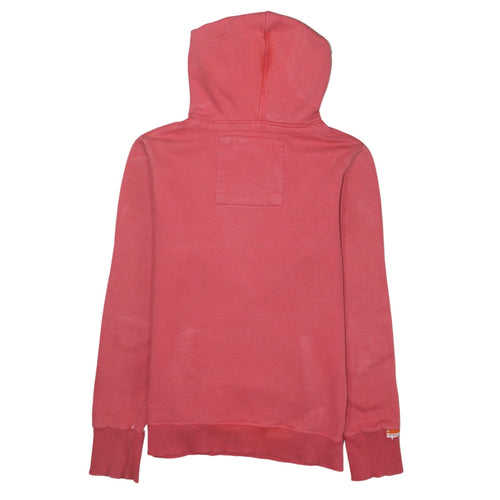 Superdry Men Red Pullover Hoodie Large Graphic Fleece Retro Style