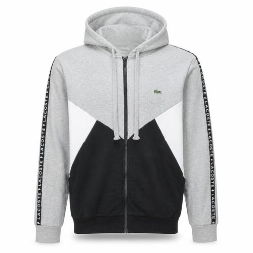 Lacoste Men’s Grey Full Zip Hoodie Size M Colour Block Logo Sweatshirt