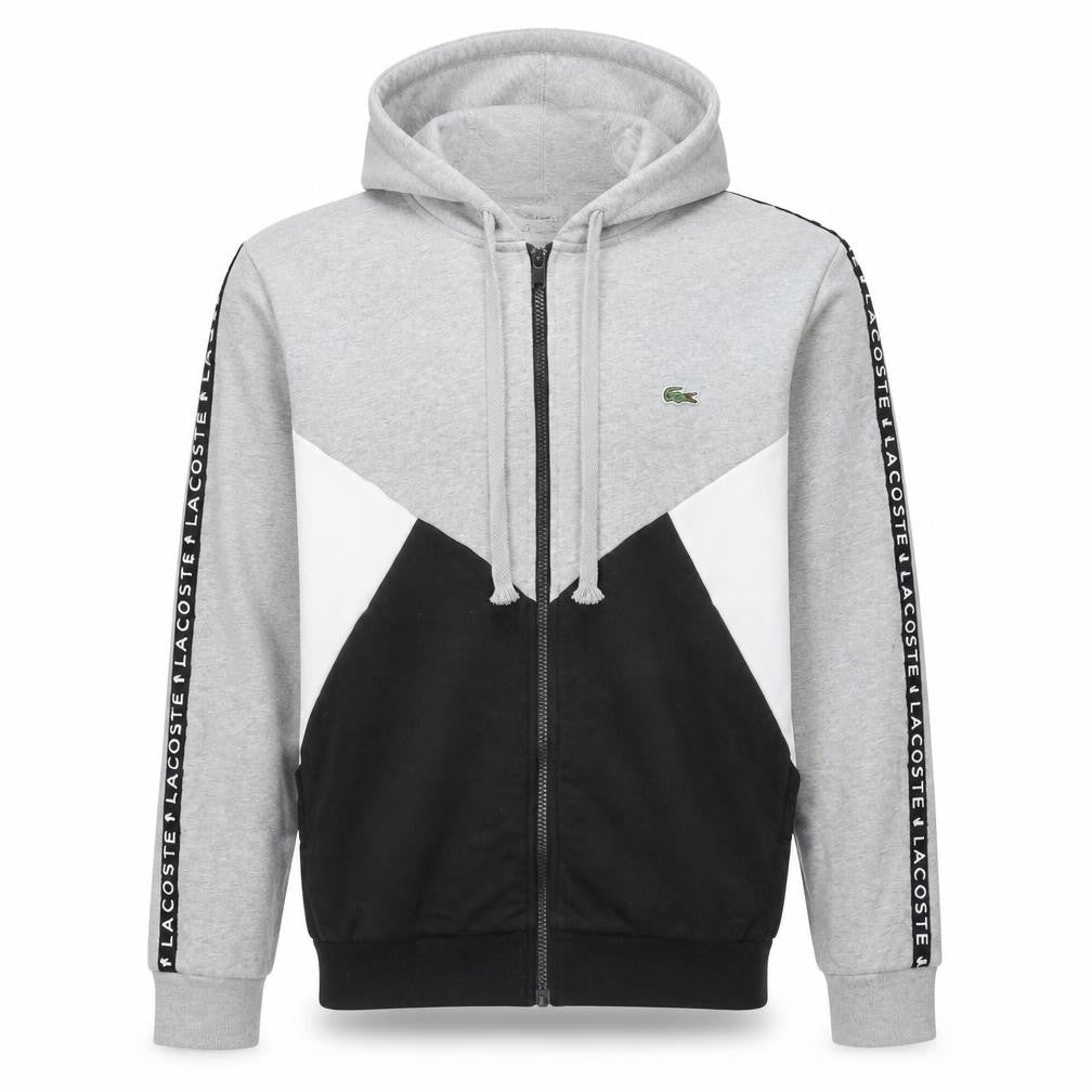 Lacoste Men’s Grey Full Zip Hoodie Size M Colour Block Logo Sweatshirt