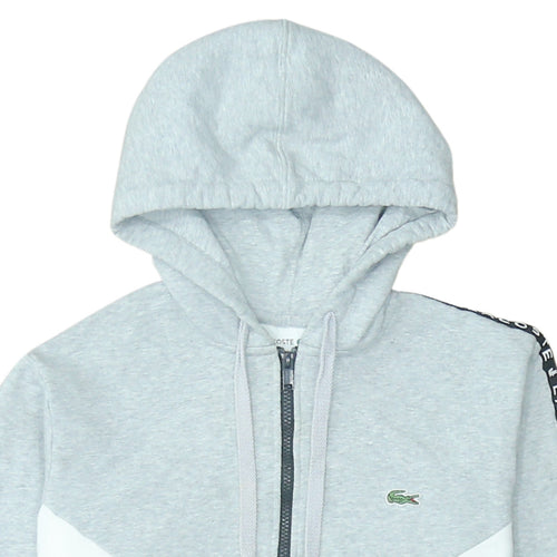 Lacoste Men’s Grey Full Zip Hoodie Size M Colour Block Logo Sweatshirt