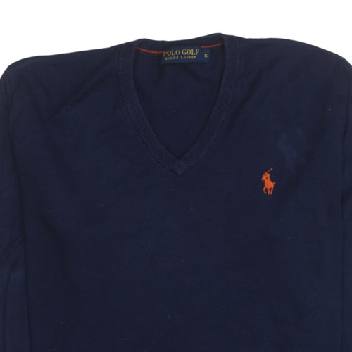 Ralph Lauren Polo Golf Men's Blue V-Neck Cotton Jumper Size S