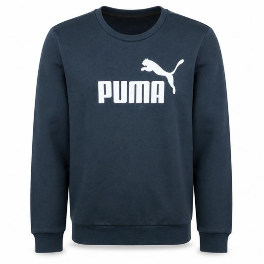 Front view of Puma Men's Blue Crew Neck Logo Pullover Sweatshirt, size S