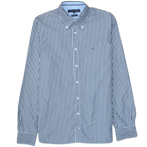Tommy Hilfiger Men's Blue Striped Button-Down Cotton Shirt M Slim Fit