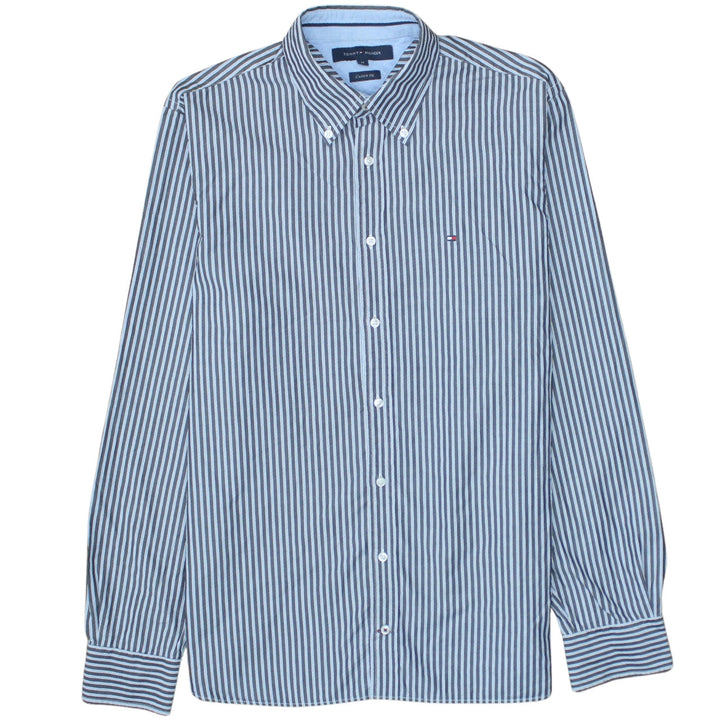 Tommy Hilfiger Men's Blue Striped Button-Down Cotton Shirt M Slim Fit