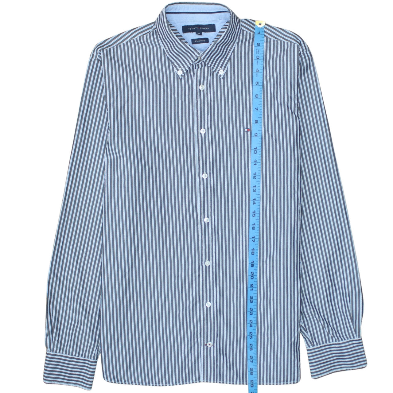 Tommy Hilfiger Men's Blue Striped Button-Down Cotton Shirt M Slim Fit