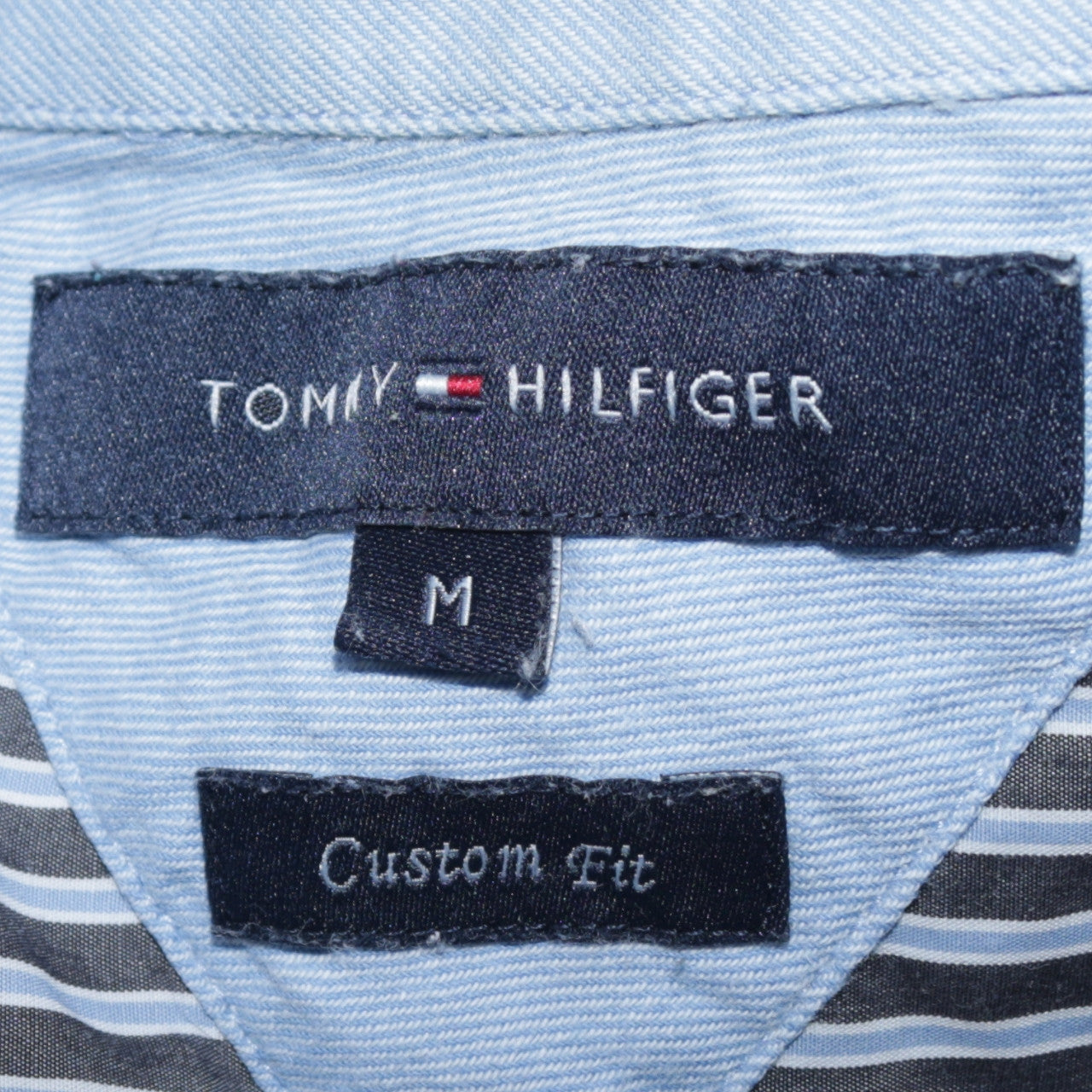 Tommy Hilfiger Men's Blue Striped Button-Down Cotton Shirt M Slim Fit