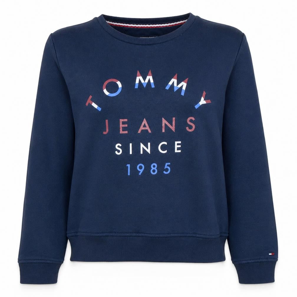 Front view of Tommy Jeans women’s navy blue cotton crew neck sweatshirt m
