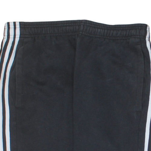 Adidas Mens Black Track Pants M Elastic Waist Tapered Sports Trousers