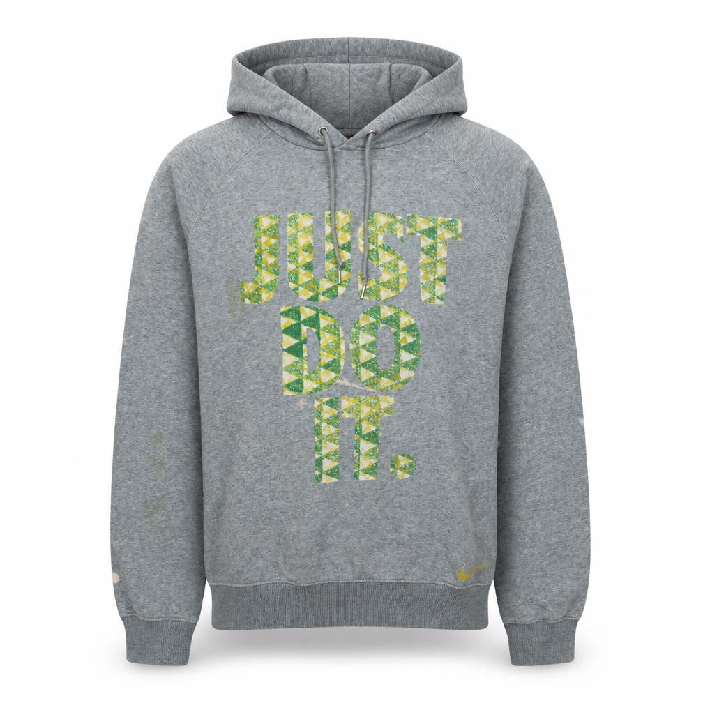 Front view of Nike Men's Grey Pullover Hoodie L Graphic Print Just Do It Sports