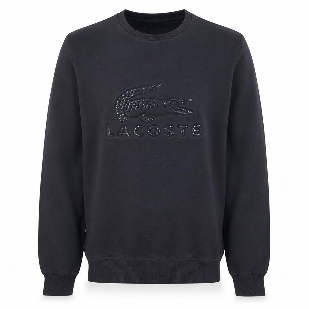 Front view of Lacoste Men's Black Crew Neck Pullover Sweatshirt, size S