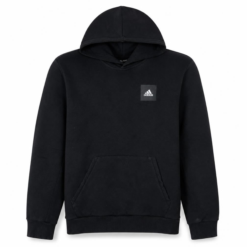 Front view of adidas Men's Black Pullover Hoodie Medium Graphic Sportswear