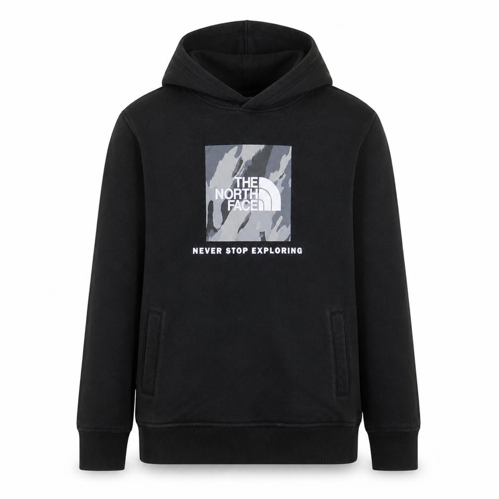 Front view of The North Face boys’ black xl pullover hoodie graphic print cotton
