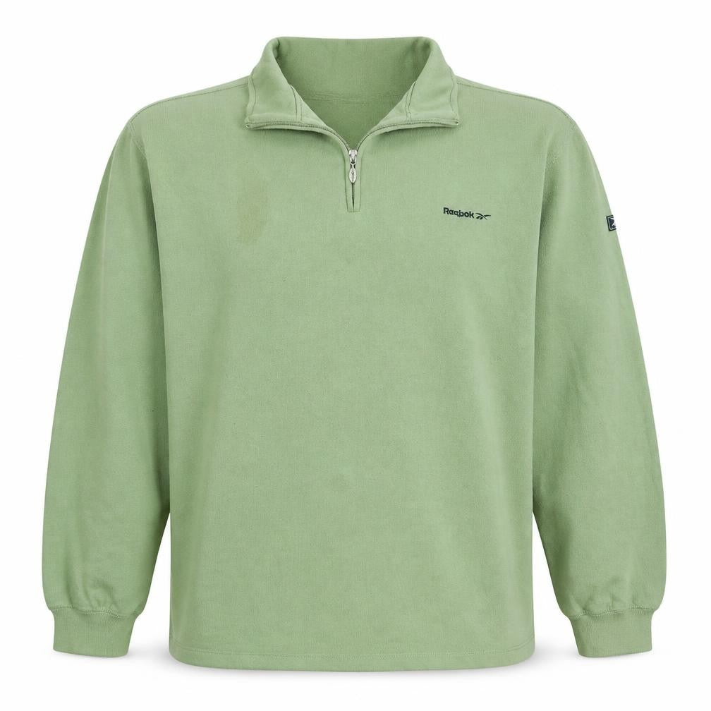 Front view of Reebok Men's Green L 1/4 Zip Fleece Pullover Sweatshirt