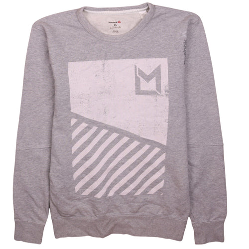 Reebok Men's Grey Graphic Print Crew Neck Sweatshirt XS