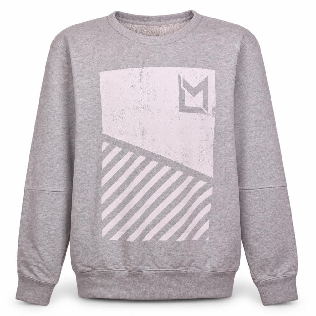 Front view of Reebok Men's Grey Graphic Print Crew Neck Sweatshirt XS