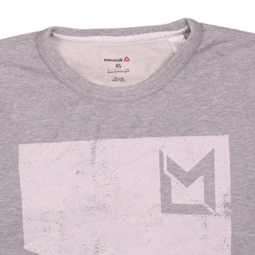 Reebok Men's Grey Graphic Print Crew Neck Sweatshirt XS