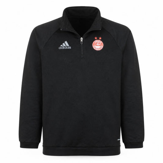 Front view of Adidas Men’s Black 1/4 Zip Aberdeen FC Sweatshirt, size L