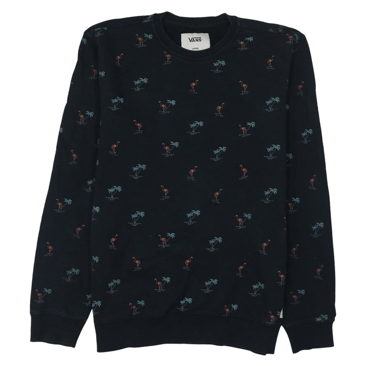 Vans Men’s Black Tropical Flamingo Print Cotton Crew Neck Sweatshirt L