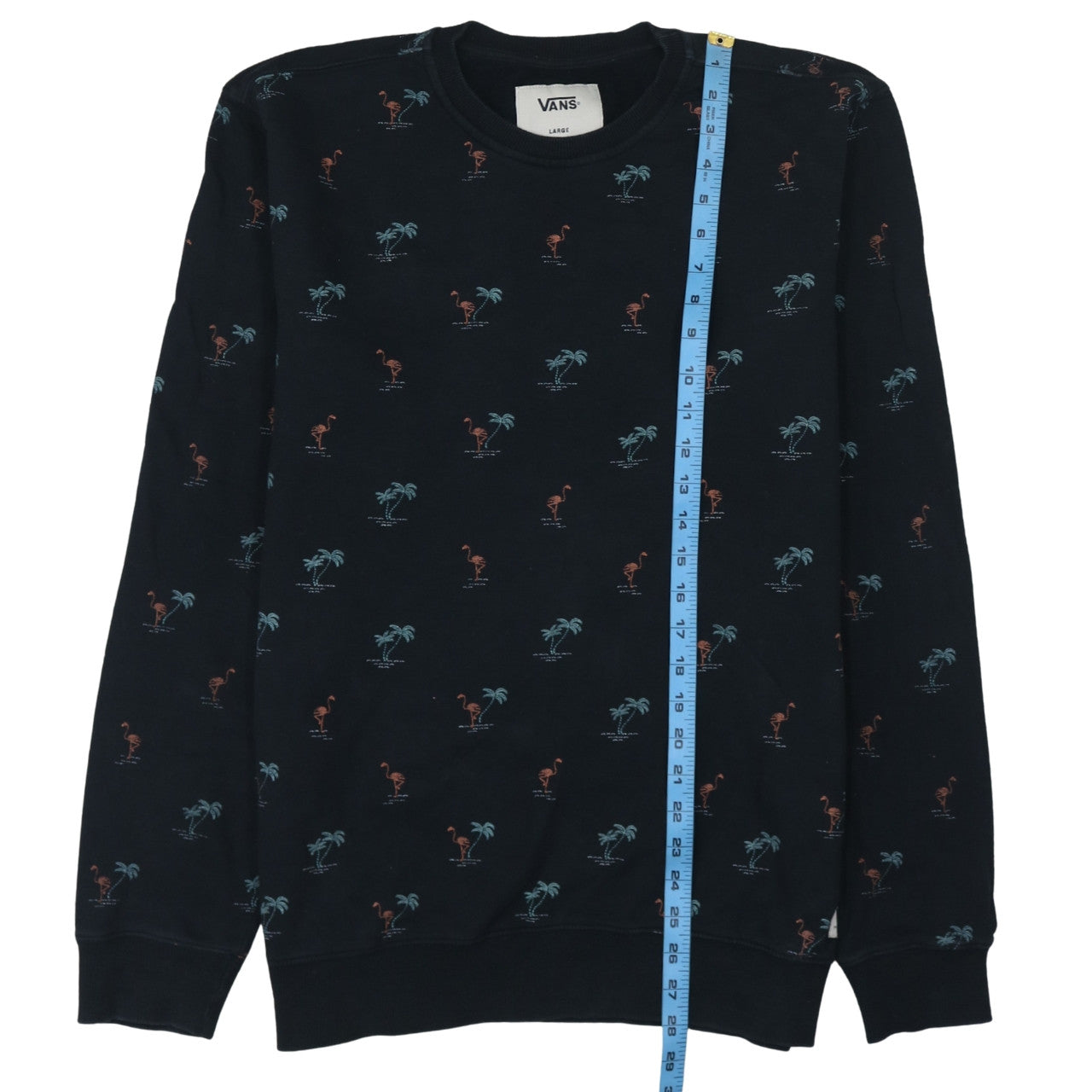Vans Men’s Black Tropical Flamingo Print Cotton Crew Neck Sweatshirt L