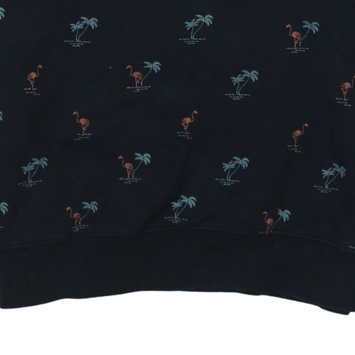 Vans Men’s Black Tropical Flamingo Print Cotton Crew Neck Sweatshirt L