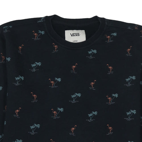 Vans Men’s Black Tropical Flamingo Print Cotton Crew Neck Sweatshirt L