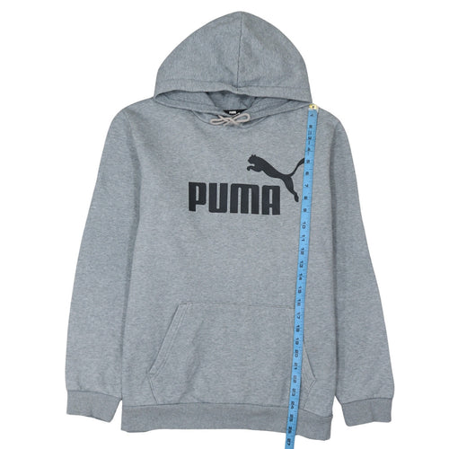 Puma Men's Grey Pullover Hoodie L Graphic Logo Fleece Sweatshirt