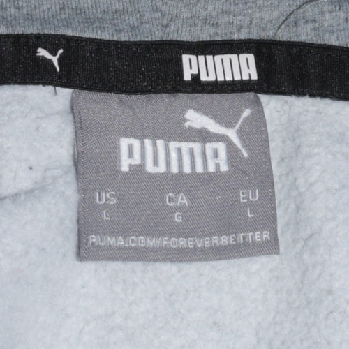 Puma Men's Grey Pullover Hoodie L Graphic Logo Fleece Sweatshirt