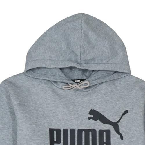 Puma Men's Grey Pullover Hoodie L Graphic Logo Fleece Sweatshirt