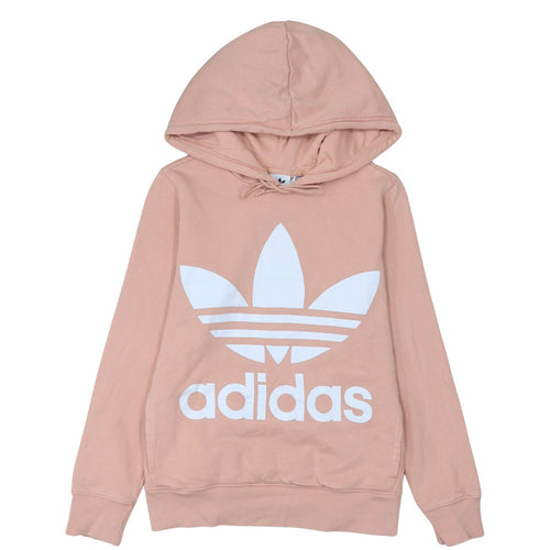 Adidas Womens Pink Hoodie Size 10 Pullover Trefoil Logo Cotton