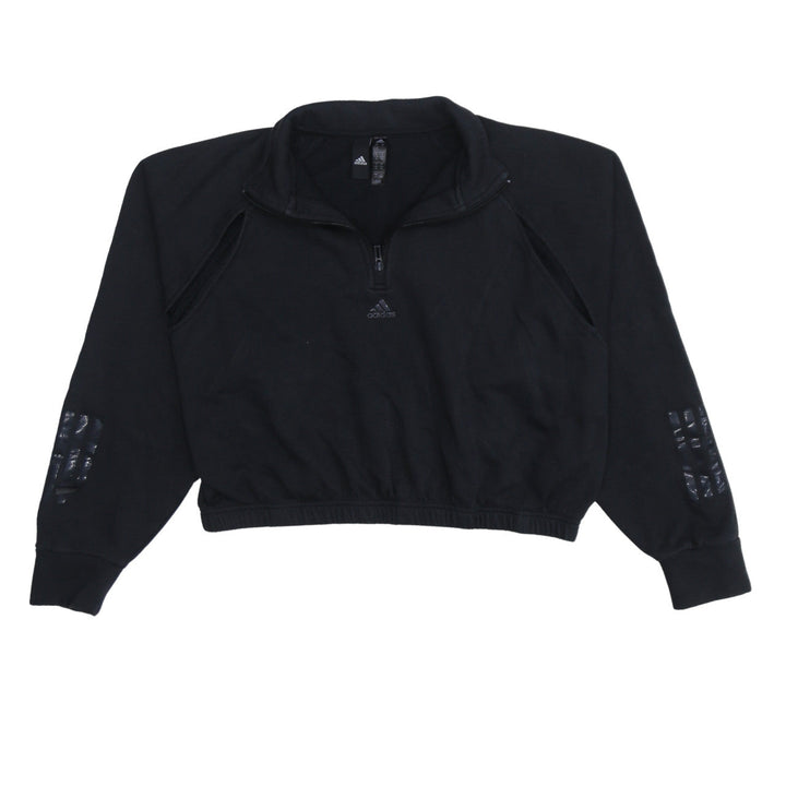 Adidas Women Black 1/4 Zip Pullover Sweatshirt UK 16-18 Activewear