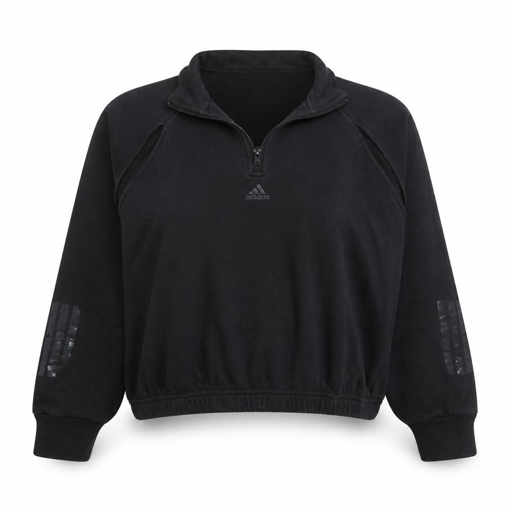 Front view of Adidas Women Black 1/4 Zip Pullover Sweatshirt UK 16-18 Activewear