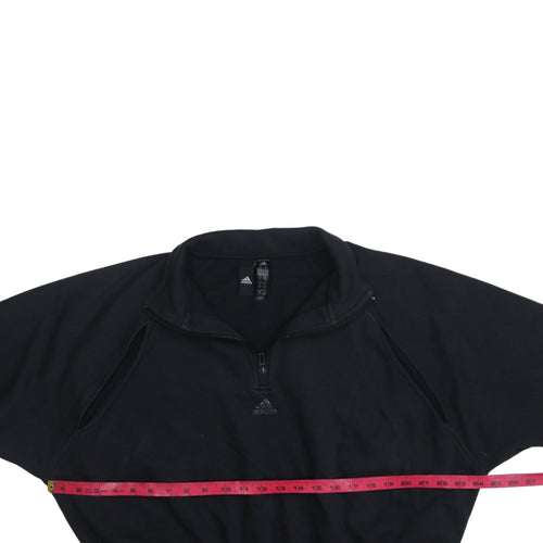Adidas Women Black 1/4 Zip Pullover Sweatshirt UK 16-18 Activewear