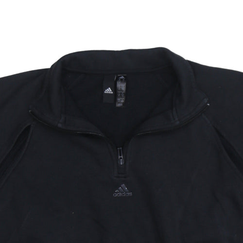 Adidas Women Black 1/4 Zip Pullover Sweatshirt UK 16-18 Activewear