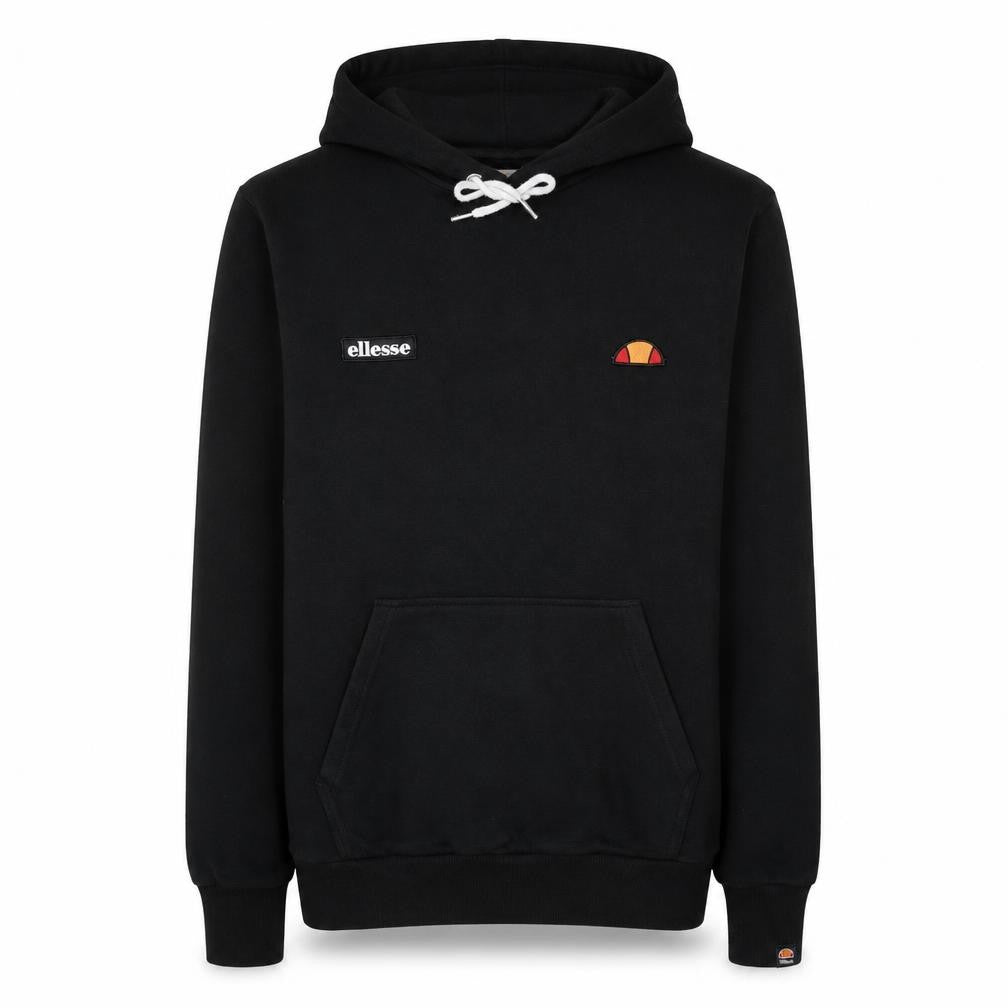 Front view of Ellesse Men's Black Pullover Hoodie S Embroidered Logo Fleece