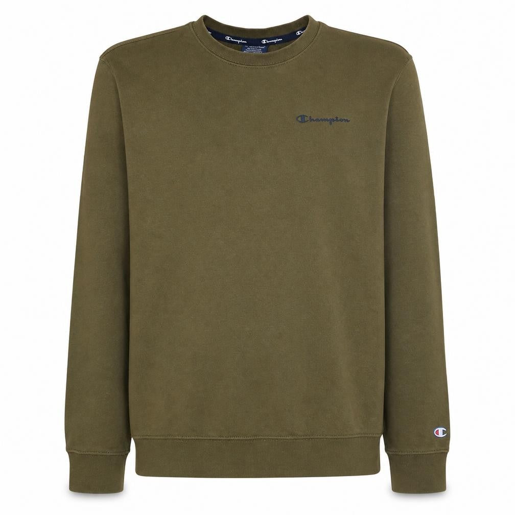 Front view of Champion Men's Green Medium Pullover Sweatshirt Crew Neck Logo