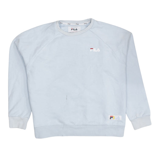 FILA Women Light Blue Crew Neck Sweatshirt Size L Cotton Blend Logo