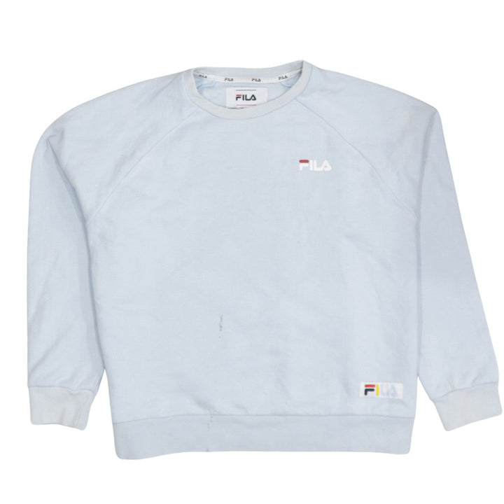 FILA Women Light Blue Crew Neck Sweatshirt Size L Cotton Blend Logo