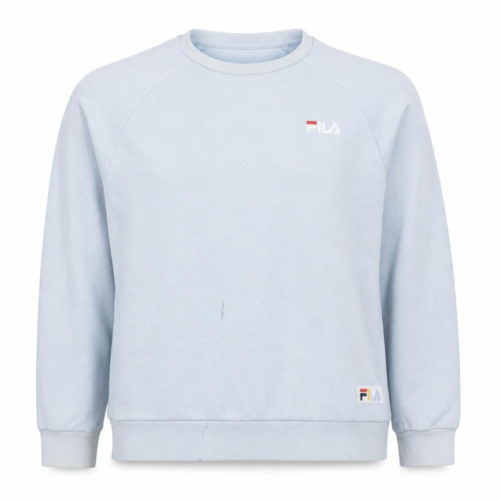 FILA Women Light Blue Crew Neck Sweatshirt Size L Cotton Blend Logo