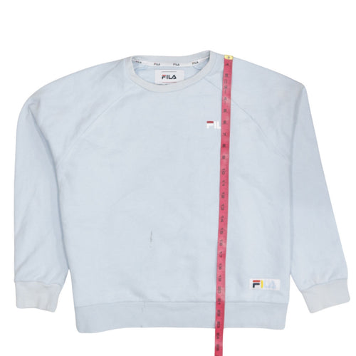 FILA Women Light Blue Crew Neck Sweatshirt Size L Cotton Blend Logo