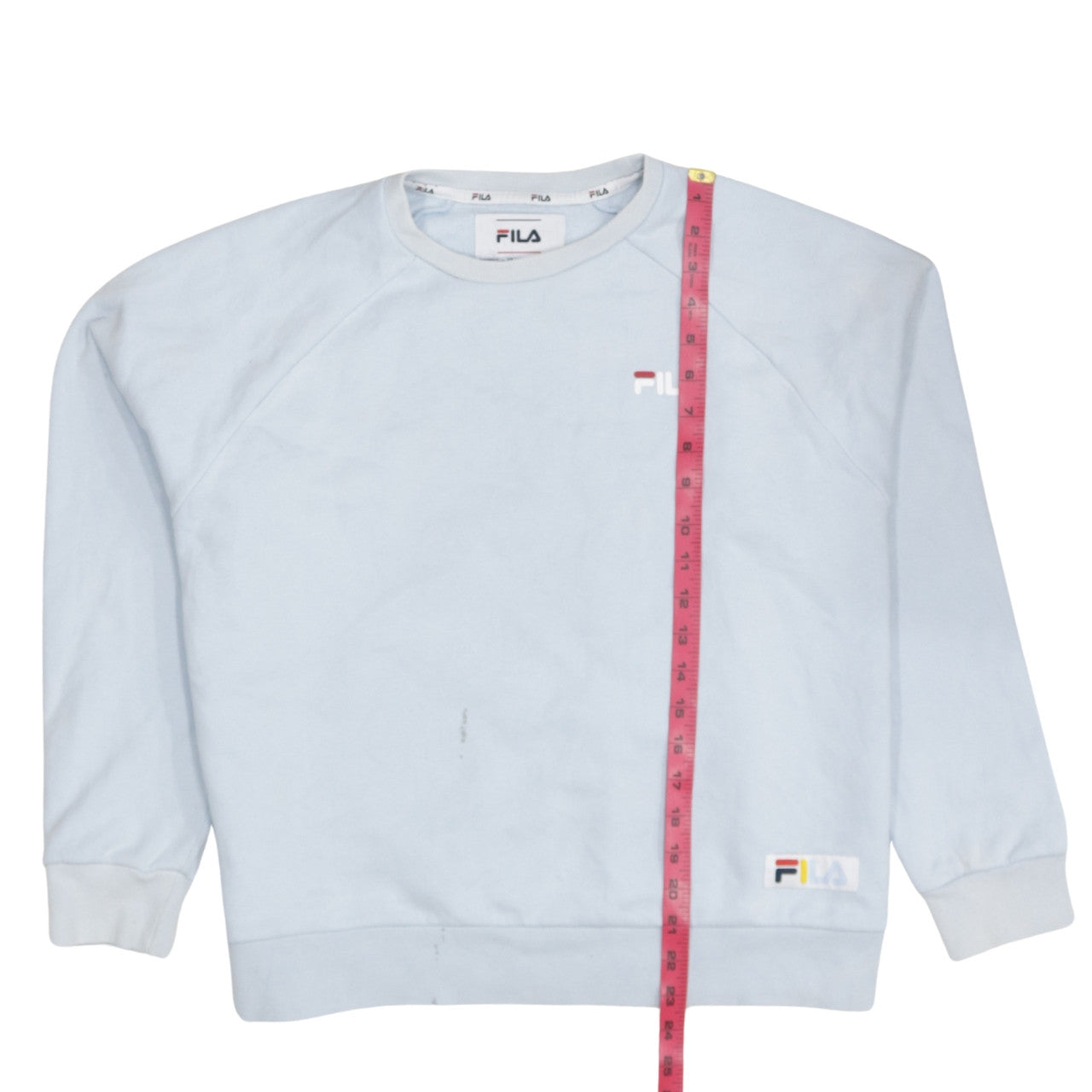 FILA Women Light Blue Crew Neck Sweatshirt Size L Cotton Blend Logo
