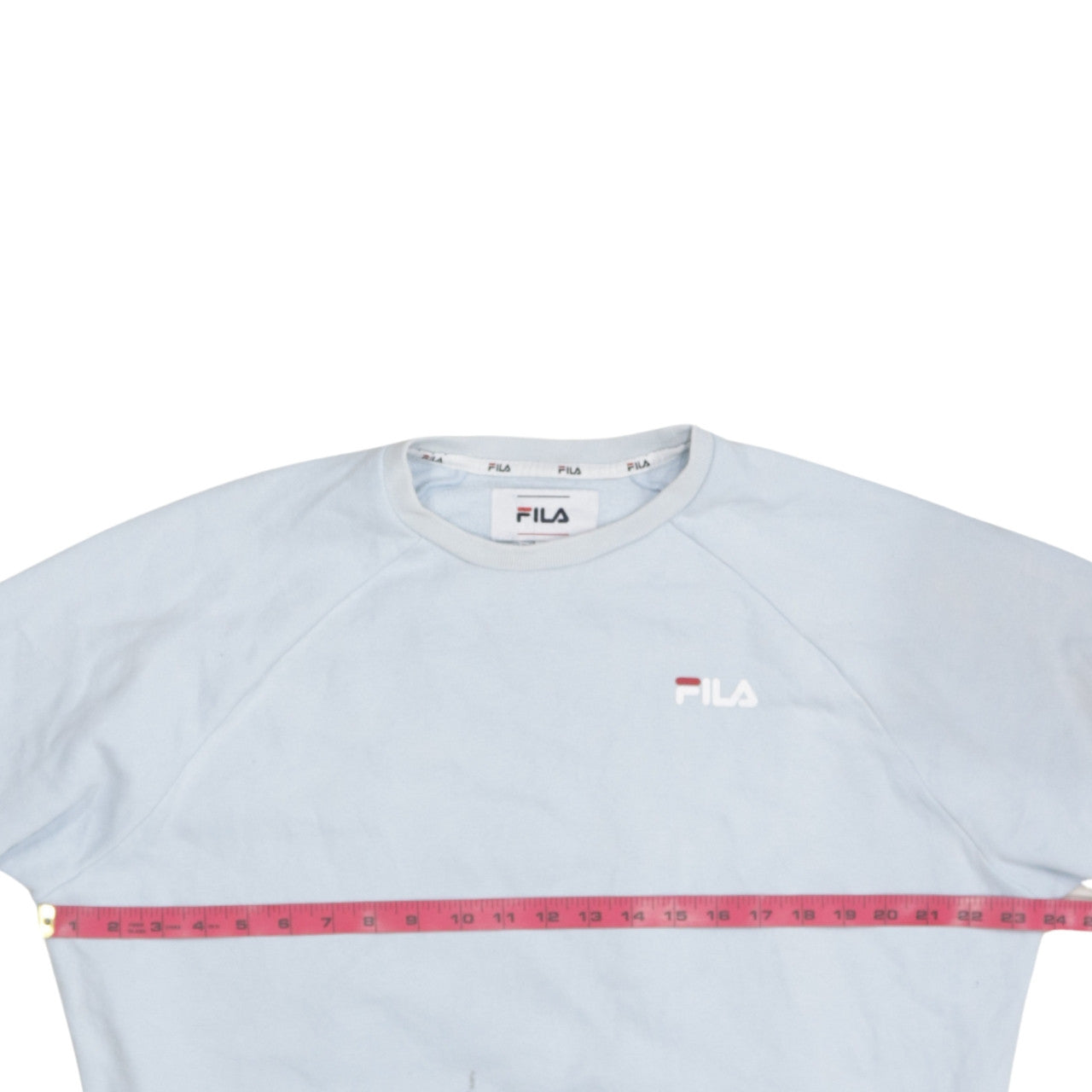 FILA Women Light Blue Crew Neck Sweatshirt Size L Cotton Blend Logo