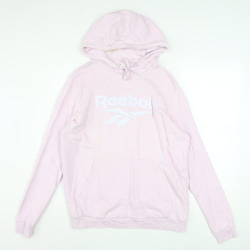 Reebok Womens Pink Pullover Hoodie Medium Cotton Logo Sweatshirt