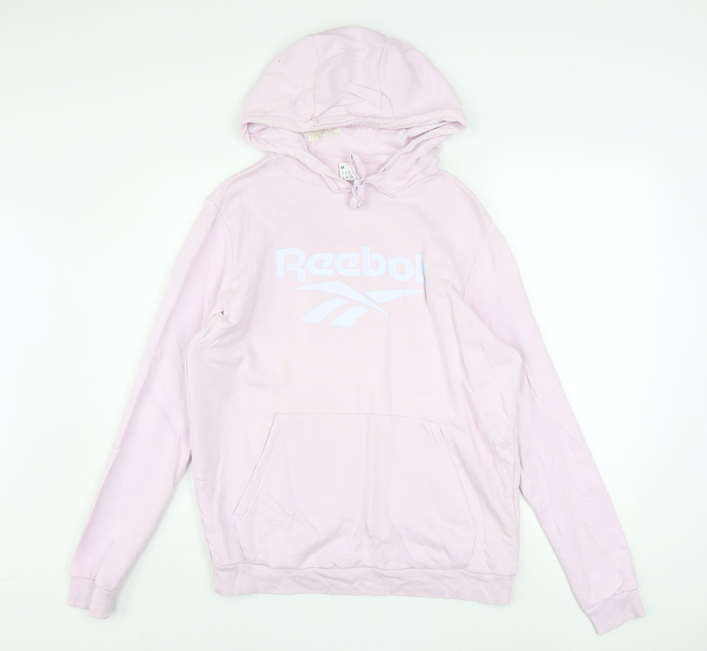 Reebok Womens Pink Pullover Hoodie Medium Cotton Logo Sweatshirt