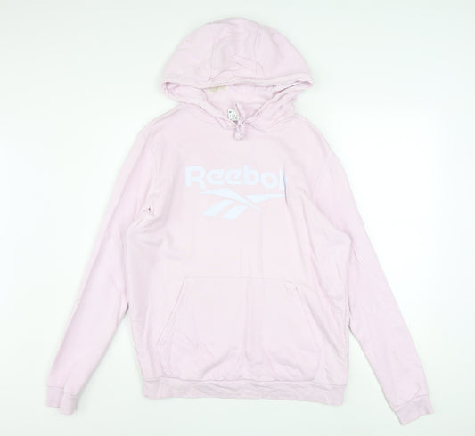 Reebok Womens Pink Pullover Hoodie Medium Cotton Logo Sweatshirt