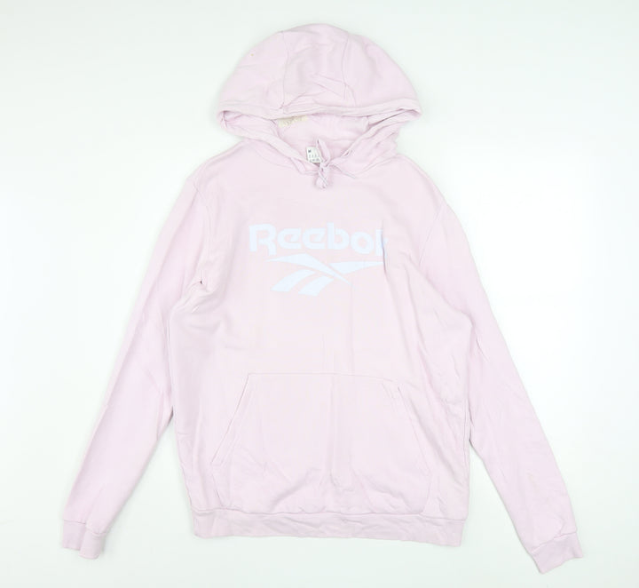 Reebok Womens Pink Pullover Hoodie Medium Cotton Logo Sweatshirt