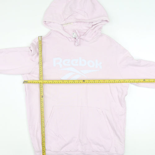 Reebok Womens Pink Pullover Hoodie Medium Cotton Logo Sweatshirt