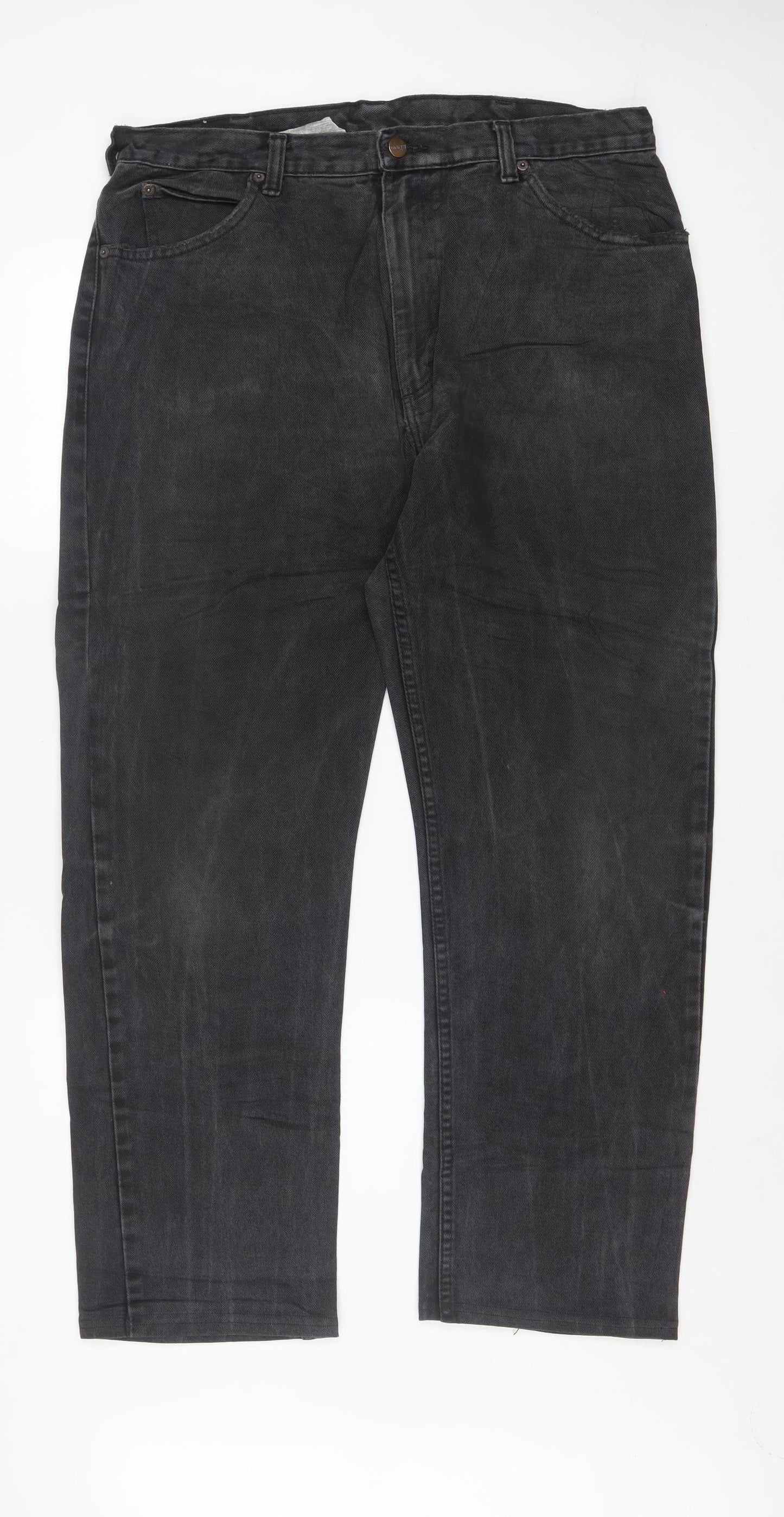 Wrangler Men's Black Straight Jeans 36W x 32L 100% Cotton Denim