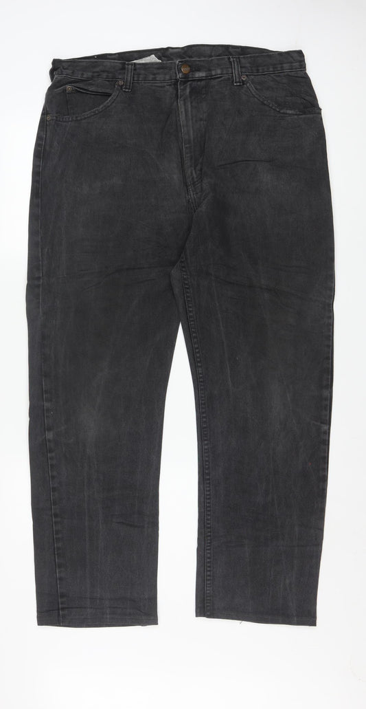 Wrangler Men's Black Straight Jeans 36W x 32L 100% Cotton Denim