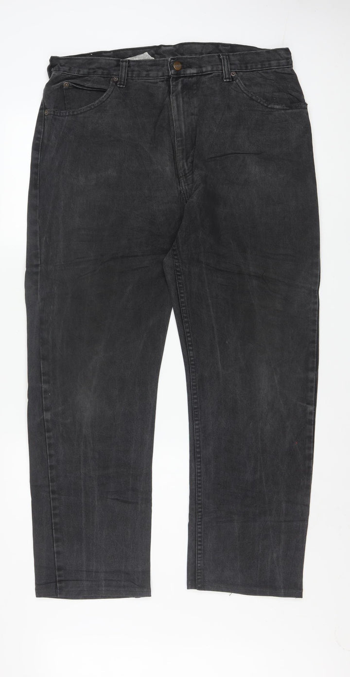 Wrangler Men's Black Straight Jeans 36W x 32L 100% Cotton Denim