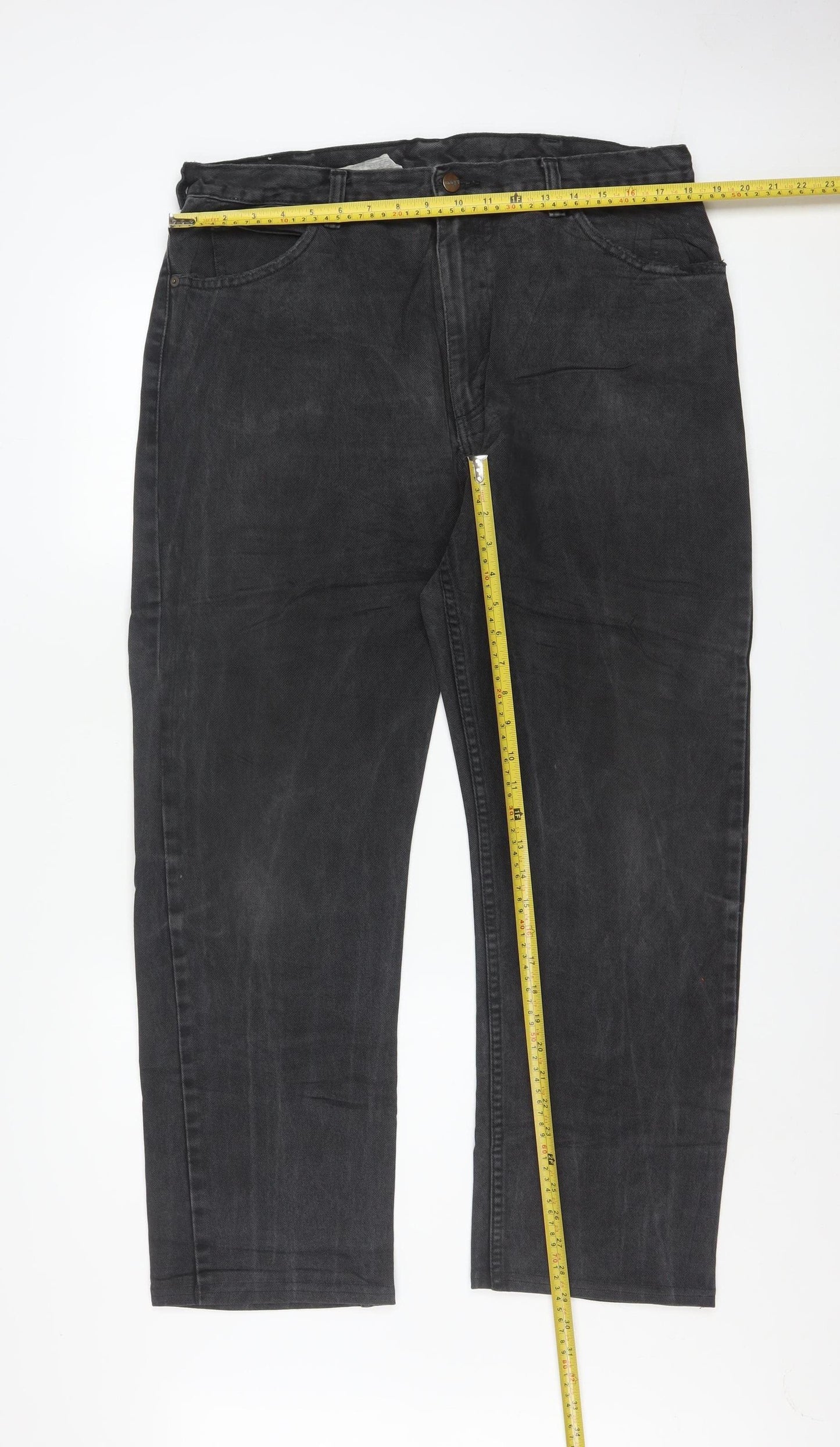 Wrangler Men's Black Straight Jeans 36W x 32L 100% Cotton Denim